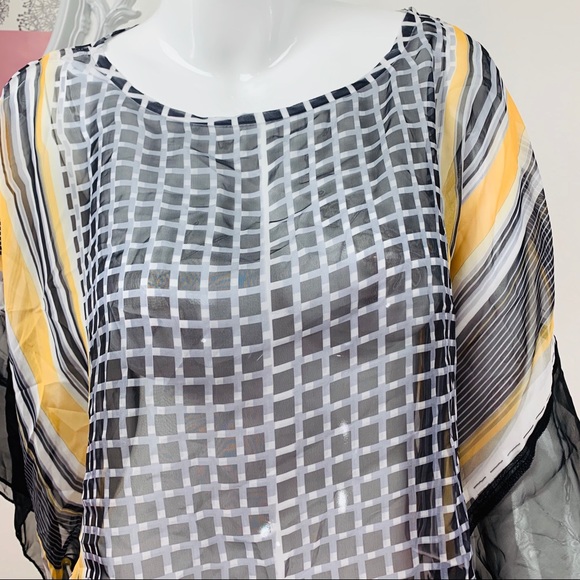 Energe / Sheer Black White Yellow Butterfly Top - Picture 2 of 8